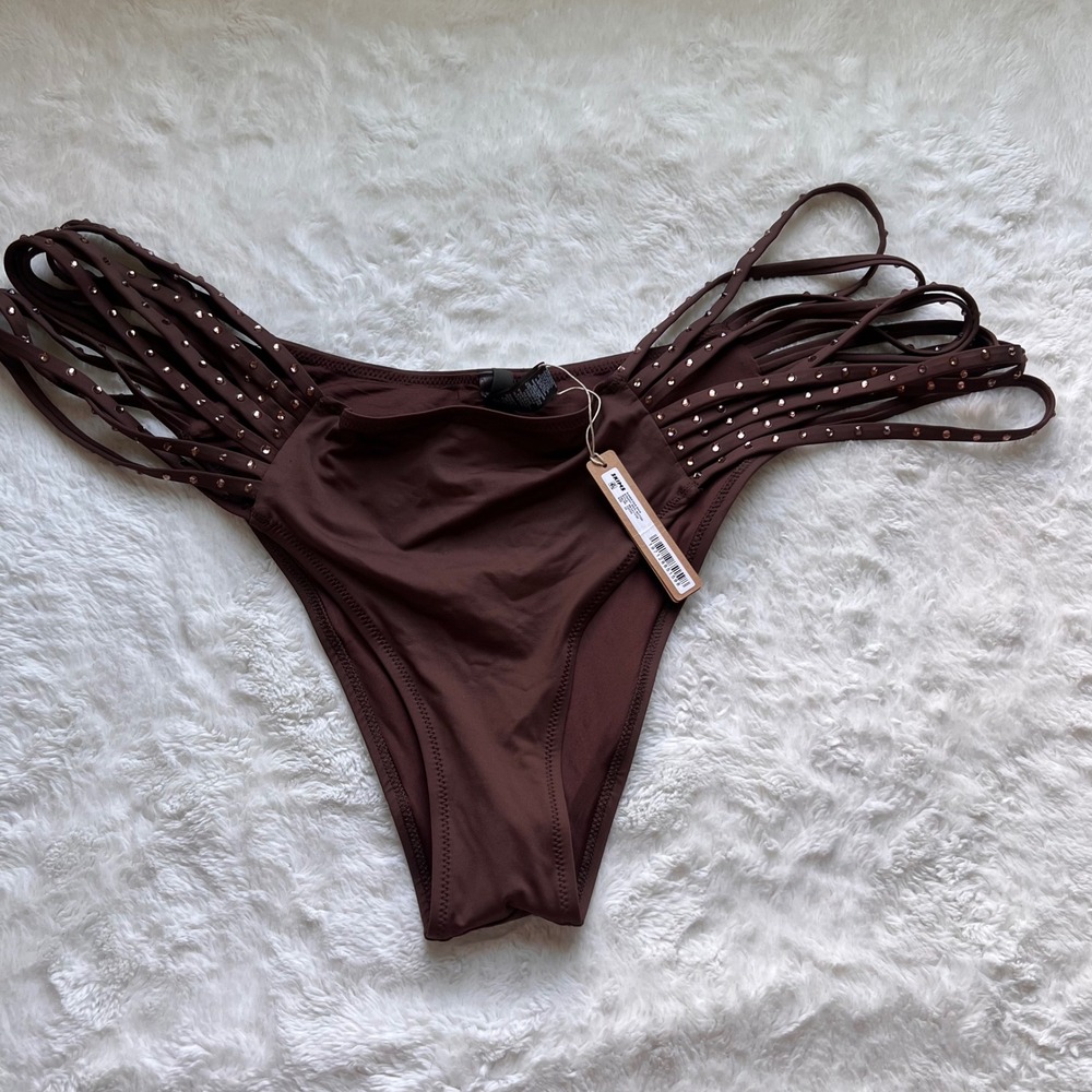 SKIMS Rhinestone Strappy Bikini Bottom Cocoa Brown BB-CKY-3185 Womens 4X NWT